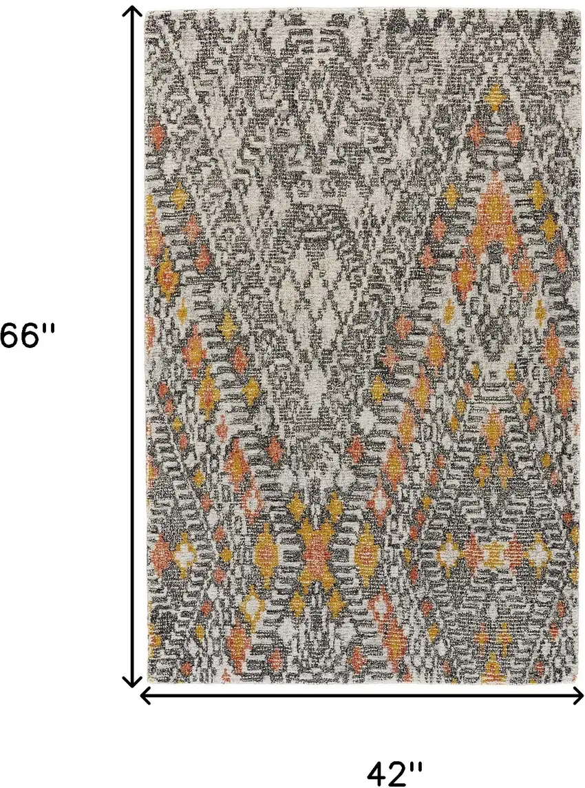 Gray Ivory And Orange Wool Geometric Tufted Handmade Area Rug Photo 9