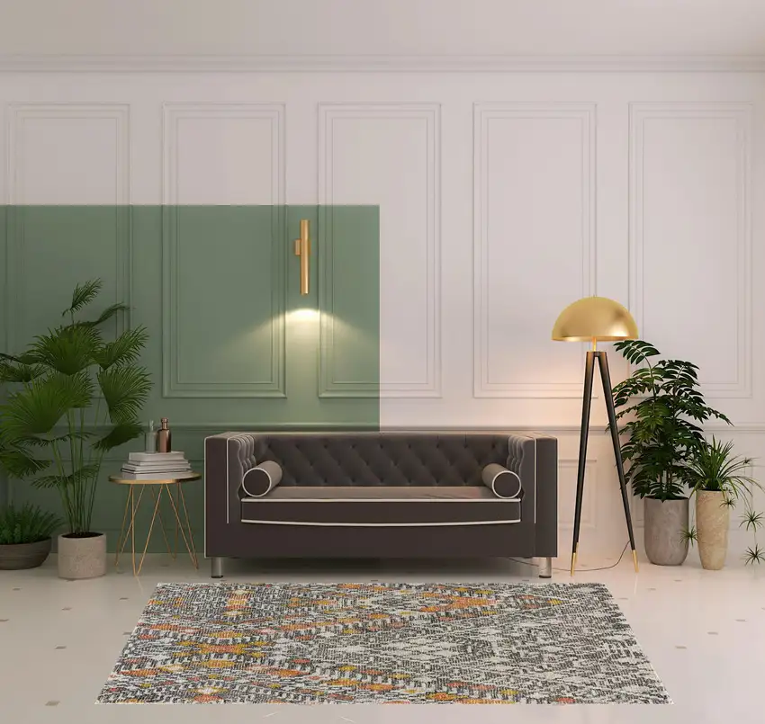 Gray Ivory And Orange Wool Geometric Tufted Handmade Area Rug Photo 2