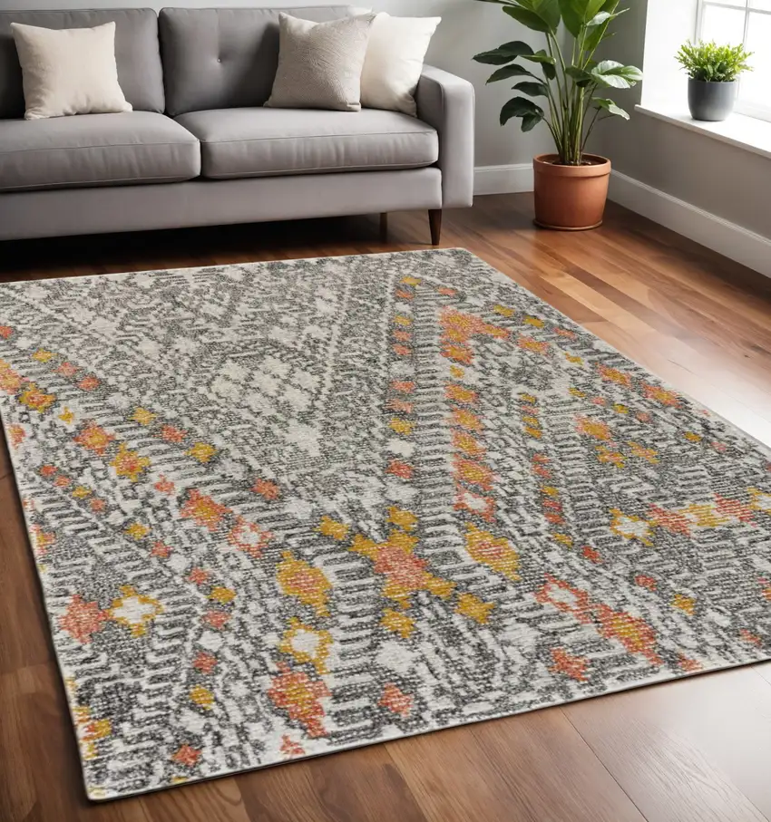 Gray and Ivory Wool Geometric Hand Tufted Area Rug Photo 1
