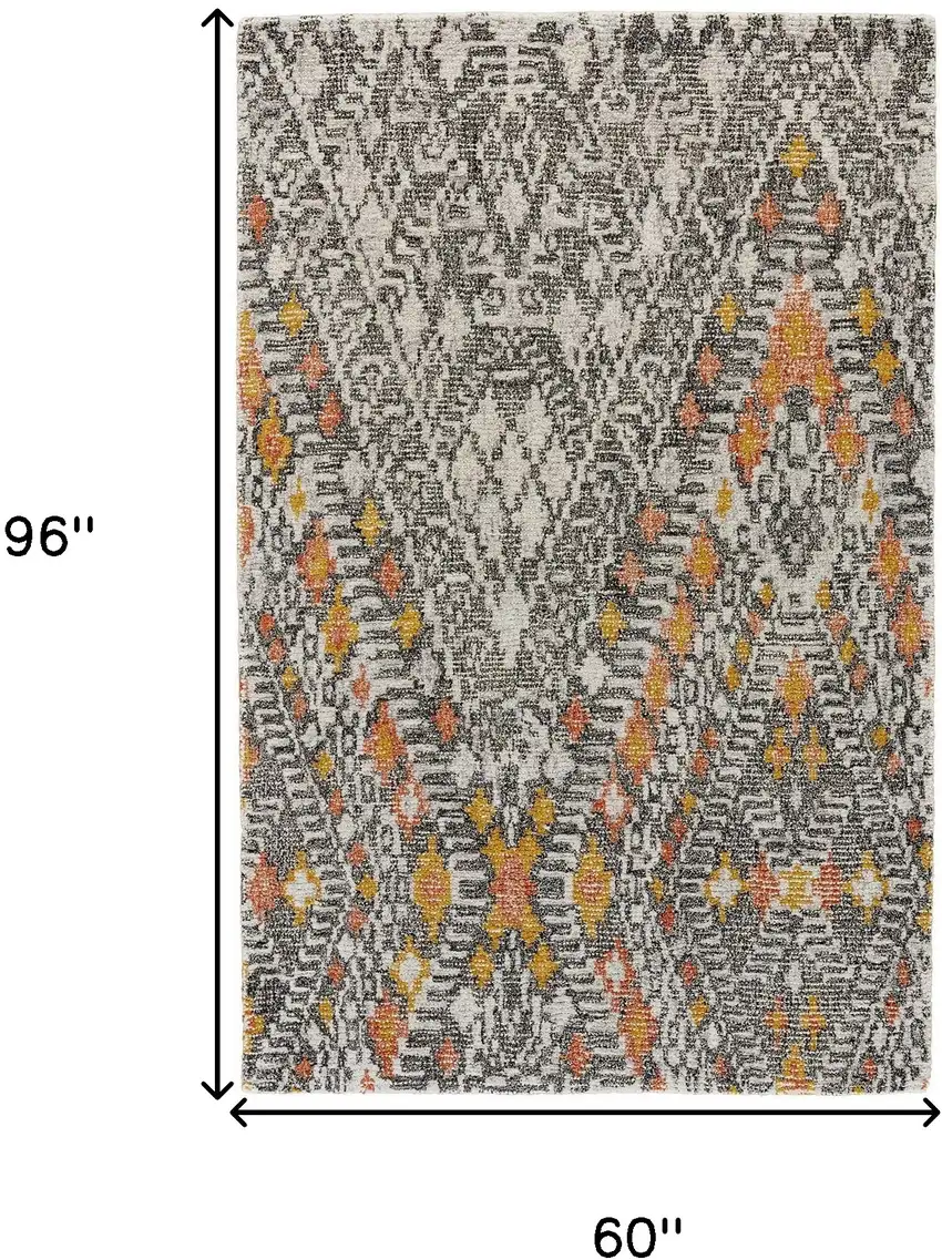 Gray Ivory And Orange Wool Geometric Tufted Handmade Area Rug Photo 9