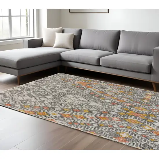 Gray Ivory And Orange Wool Geometric Tufted Handmade Area Rug Photo 1