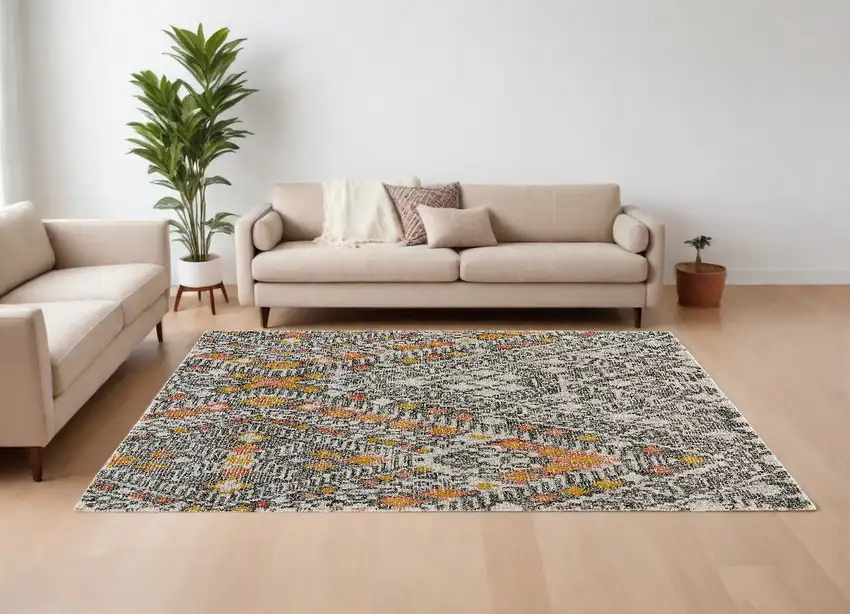 Gray Ivory And Orange Wool Geometric Tufted Handmade Area Rug Photo 1
