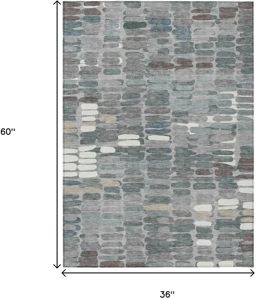 Gray Ivory And Pewter Abstract Washable Indoor Outdoor Area Rug Photo 3