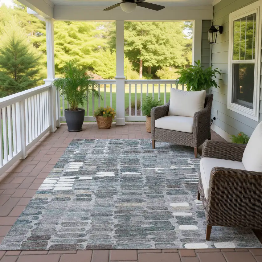 Gray Ivory And Pewter Abstract Washable Indoor Outdoor Area Rug Photo 9