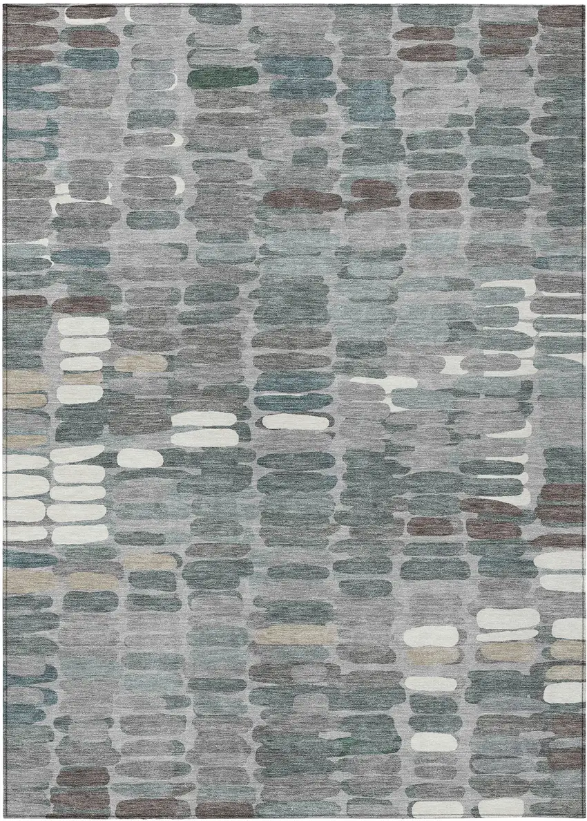 Gray Ivory And Pewter Abstract Washable Indoor Outdoor Area Rug Photo 2