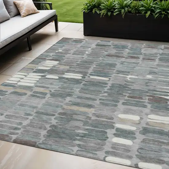 Gray Ivory And Pewter Abstract Washable Indoor Outdoor Area Rug Photo 1
