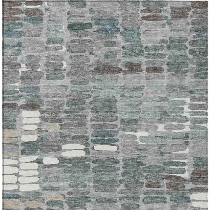 Gray Ivory And Pewter Abstract Washable Indoor Outdoor Area Rug Photo 4