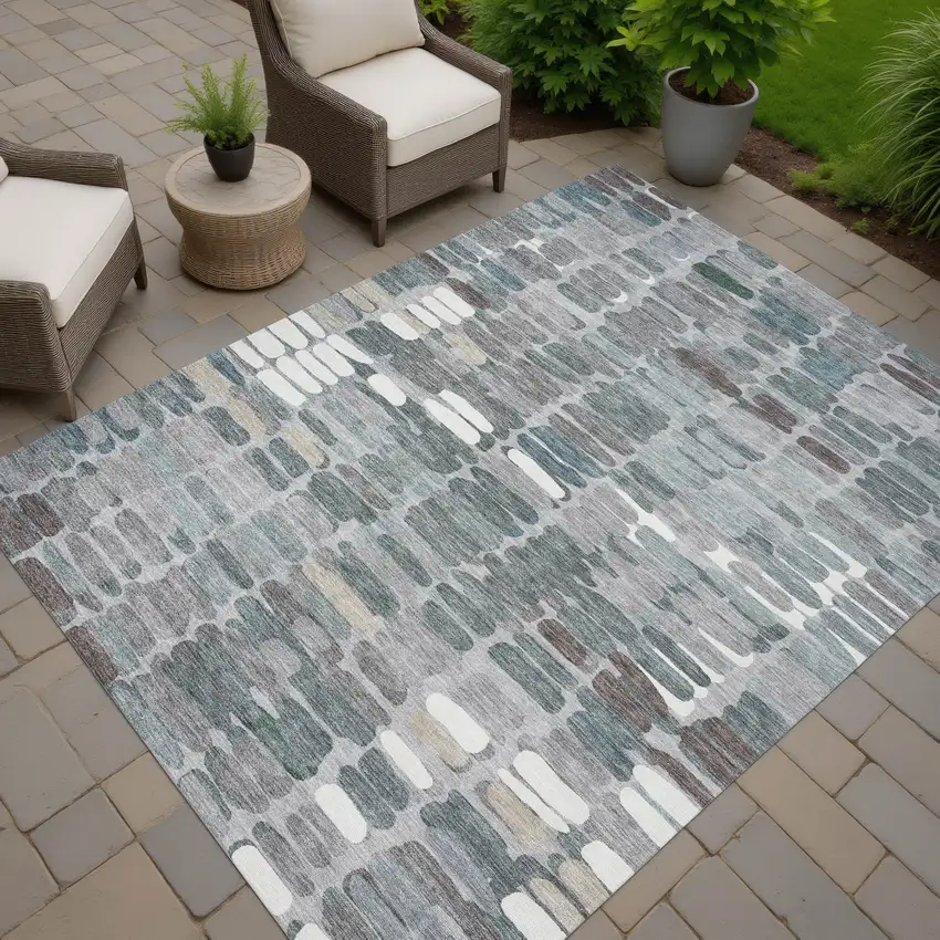 Gray Ivory And Pewter Abstract Washable Indoor Outdoor Area Rug Photo 7