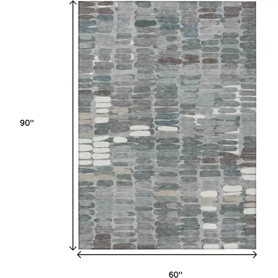 Gray Ivory And Pewter Abstract Washable Indoor Outdoor Area Rug Photo 3