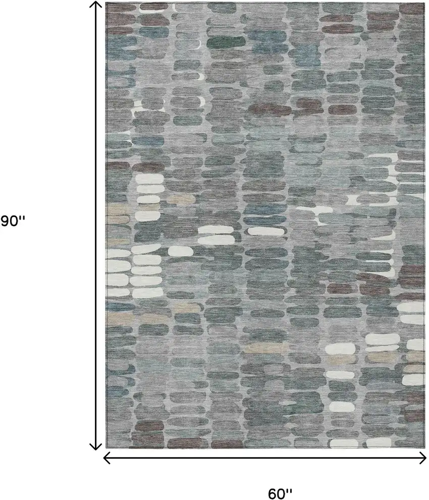 Gray Ivory And Pewter Abstract Washable Indoor Outdoor Area Rug Photo 3