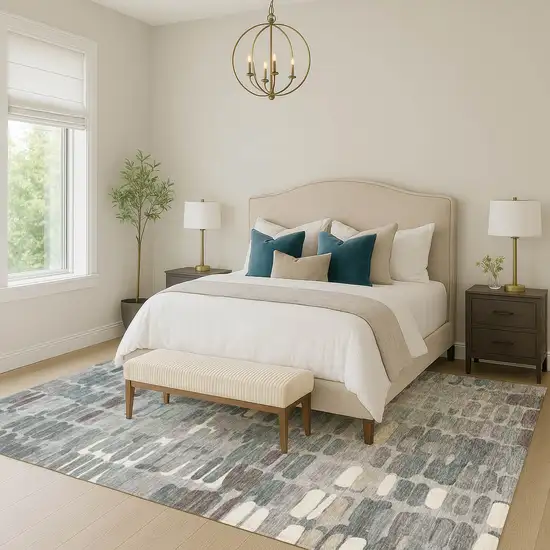 Gray Ivory And Pewter Abstract Washable Indoor Outdoor Area Rug Photo 9