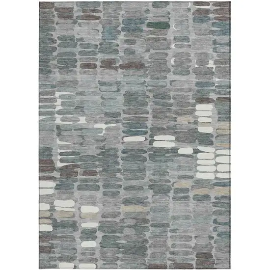Gray Ivory And Pewter Abstract Washable Indoor Outdoor Area Rug Photo 5