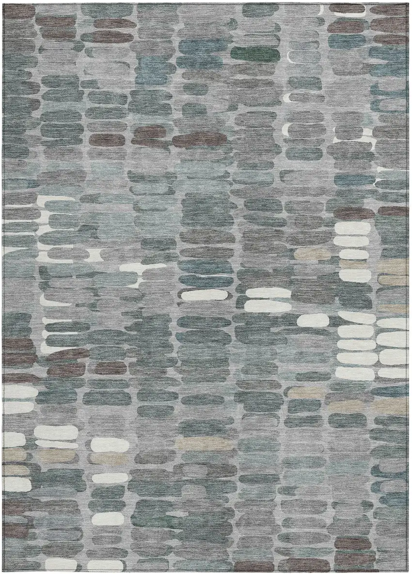 Gray Ivory And Pewter Abstract Washable Indoor Outdoor Area Rug Photo 5
