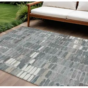 Photo of Gray Ivory And Pewter Abstract Washable Indoor Outdoor Area Rug