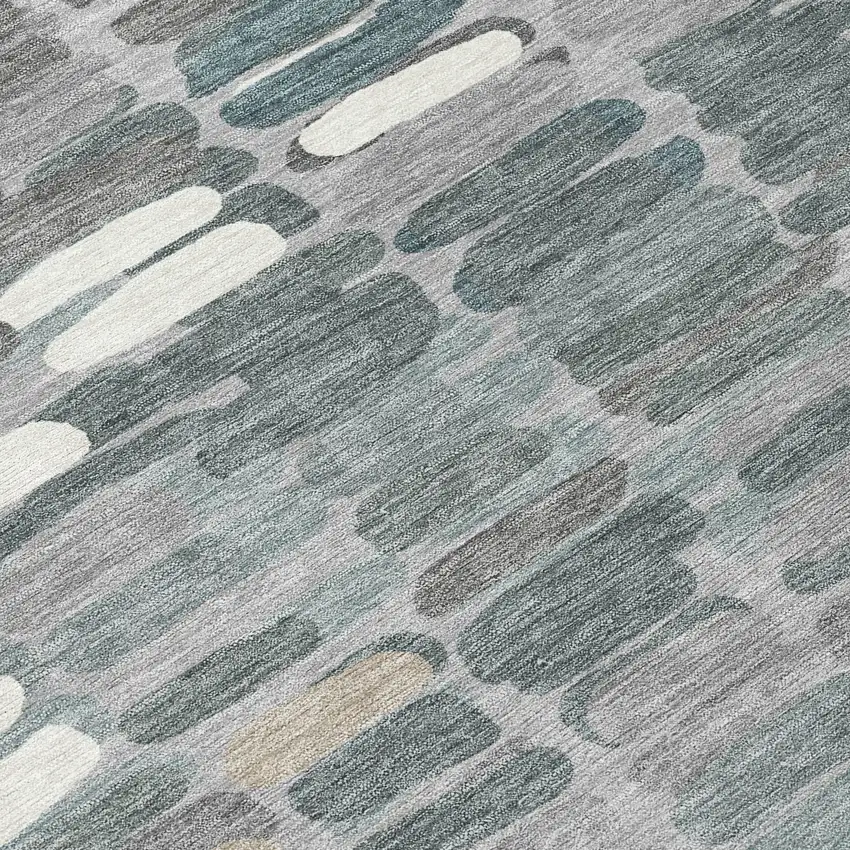 Gray Ivory And Pewter Abstract Washable Indoor Outdoor Area Rug Photo 7