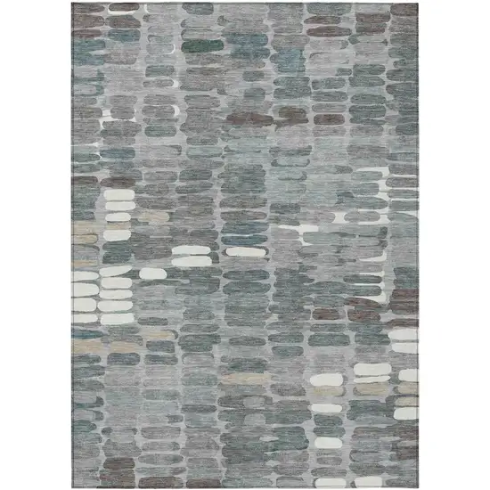 Gray Ivory And Pewter Abstract Washable Indoor Outdoor Area Rug Photo 2