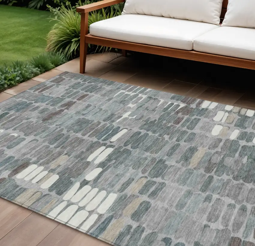 Gray Ivory And Pewter Abstract Washable Indoor Outdoor Area Rug Photo 1