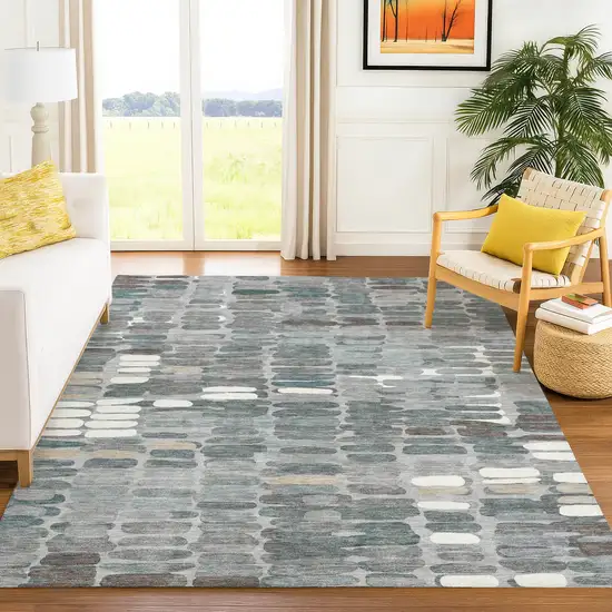Gray Ivory And Pewter Abstract Washable Indoor Outdoor Area Rug Photo 9