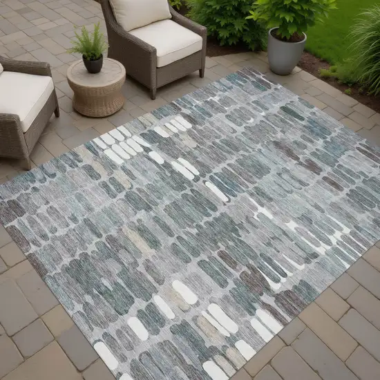 Gray Ivory And Pewter Abstract Washable Indoor Outdoor Area Rug Photo 7