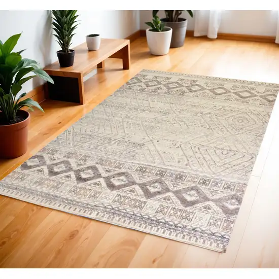 Gray Ivory And Pink Geometric Hand Knotted Area Rug Photo 1