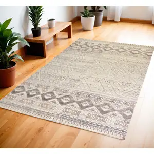 Photo of Gray Ivory And Pink Geometric Hand Knotted Area Rug