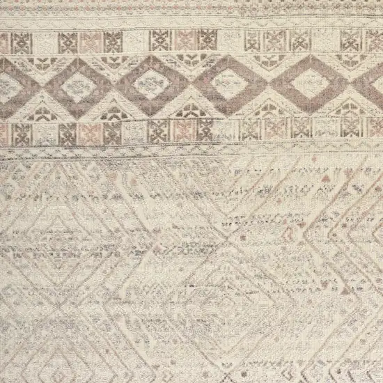 Gray Ivory And Pink Geometric Hand Knotted Area Rug Photo 4