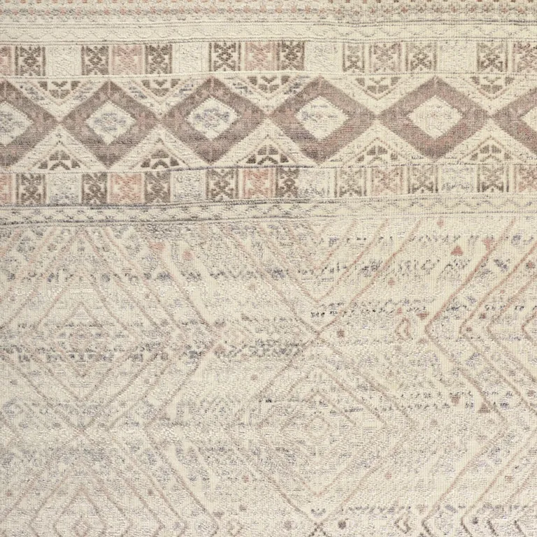 Gray Ivory And Pink Geometric Hand Knotted Area Rug Photo 4