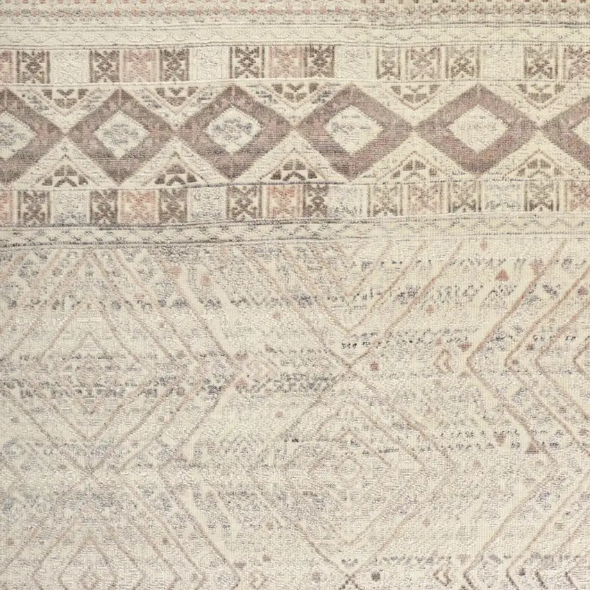 Gray Ivory And Pink Geometric Hand Knotted Area Rug Photo 4