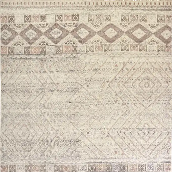 Gray Ivory And Pink Geometric Hand Knotted Area Rug Photo 5
