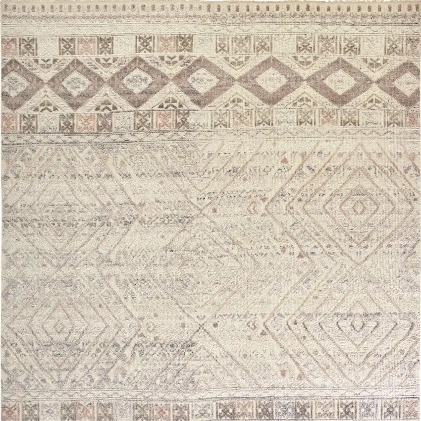 Gray Ivory And Pink Geometric Hand Knotted Area Rug Photo 5