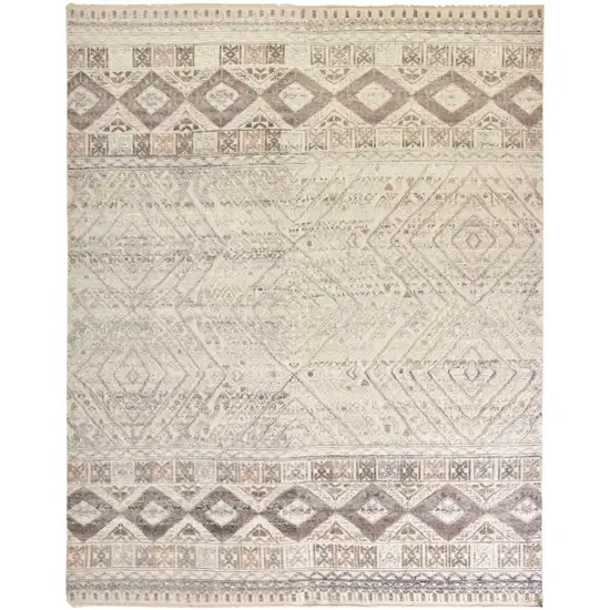 Gray Ivory And Pink Geometric Hand Knotted Area Rug Photo 2