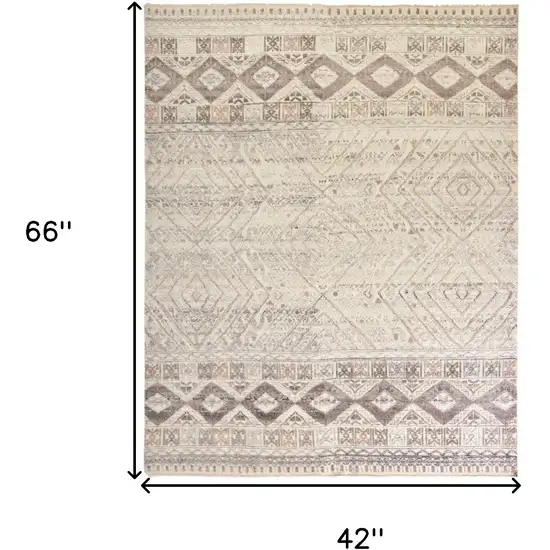 Gray Ivory And Pink Geometric Hand Knotted Area Rug Photo 3