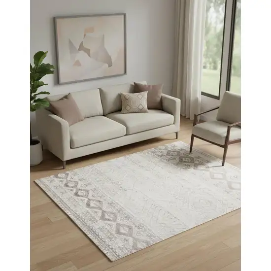 Gray Ivory And Pink Geometric Hand Knotted Area Rug Photo 1