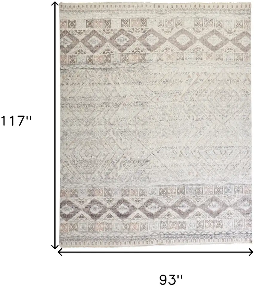 Gray Ivory And Pink Geometric Hand Knotted Area Rug Photo 8