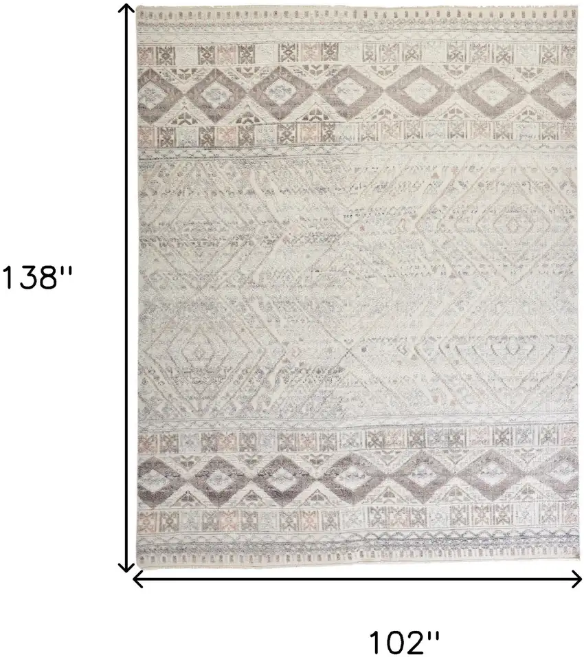 Gray Ivory And Pink Geometric Hand Knotted Area Rug Photo 8