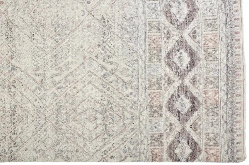 Gray Ivory And Pink Geometric Hand Knotted Area Rug Photo 6