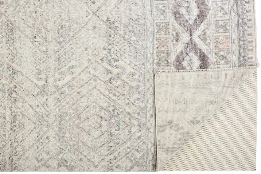 Gray Ivory And Pink Geometric Hand Knotted Area Rug Photo 4