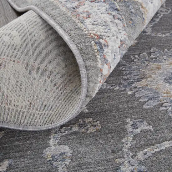 Gray Ivory And Red Floral Power Loom Area Rug Photo 5