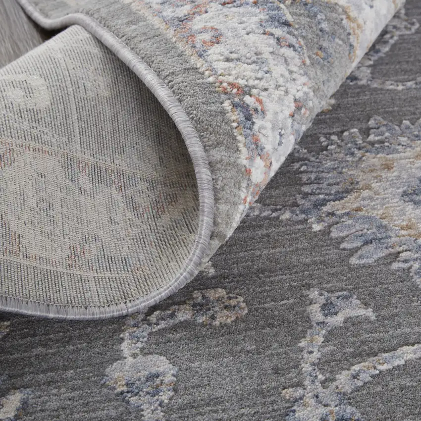 Gray Ivory And Red Floral Power Loom Area Rug Photo 5