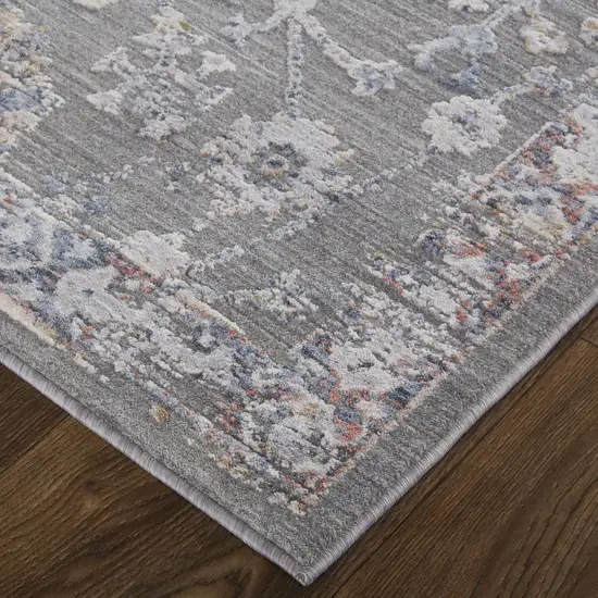 Gray Ivory And Red Floral Power Loom Area Rug Photo 3