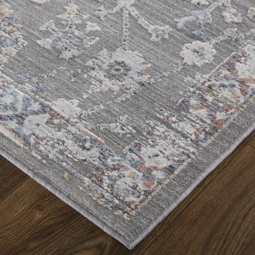 Gray Ivory And Red Floral Power Loom Area Rug Photo 3