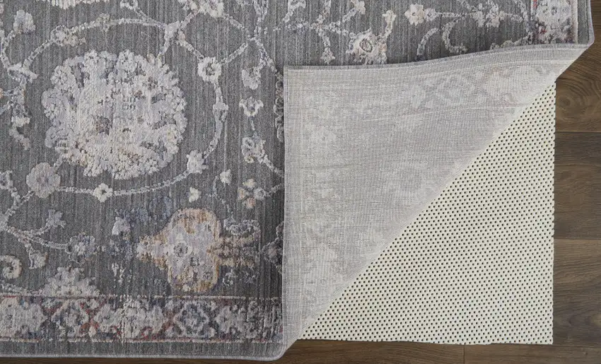 Gray Ivory And Red Floral Power Loom Area Rug Photo 4