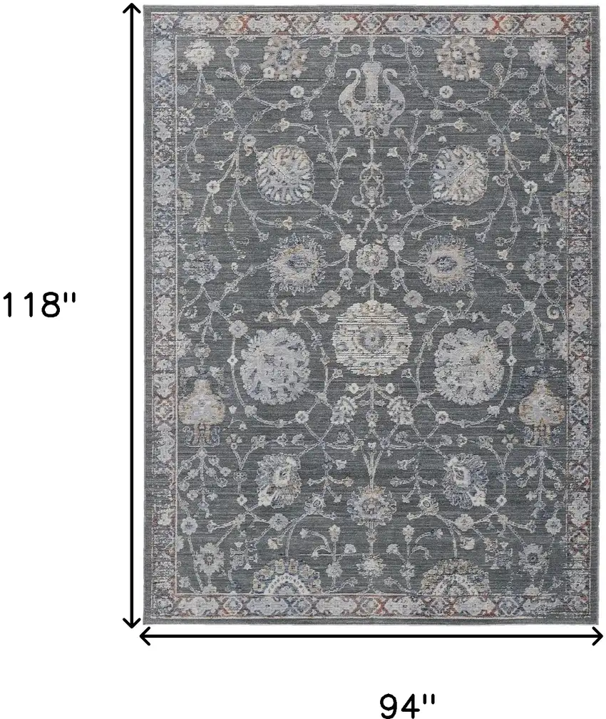 Gray Ivory And Red Floral Power Loom Area Rug Photo 10