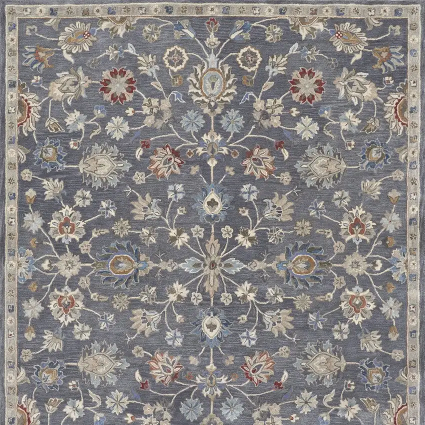 Gray Ivory And Red Wool Floral Tufted Handmade Stain Resistant Area Rug Photo 5