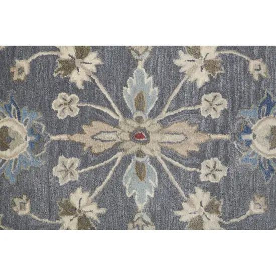 Gray and Ivory Wool Floral Shag Hand Tufted Area Rug Photo 2