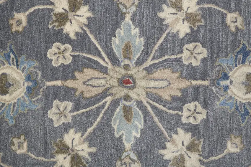 Gray and Ivory Wool Floral Shag Hand Tufted Area Rug Photo 2