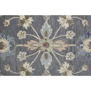 Photo of Gray Ivory And Red Wool Floral Tufted Handmade Stain Resistant Area Rug