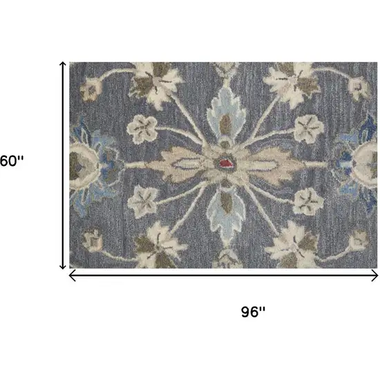 Gray and Ivory Wool Floral Shag Hand Tufted Area Rug Photo 5