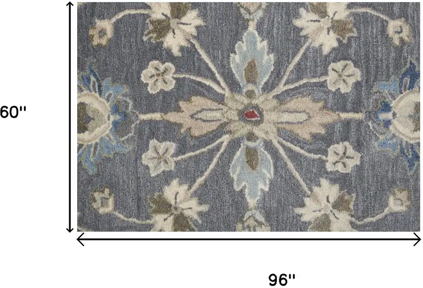 Gray and Ivory Wool Floral Shag Hand Tufted Area Rug Photo 5