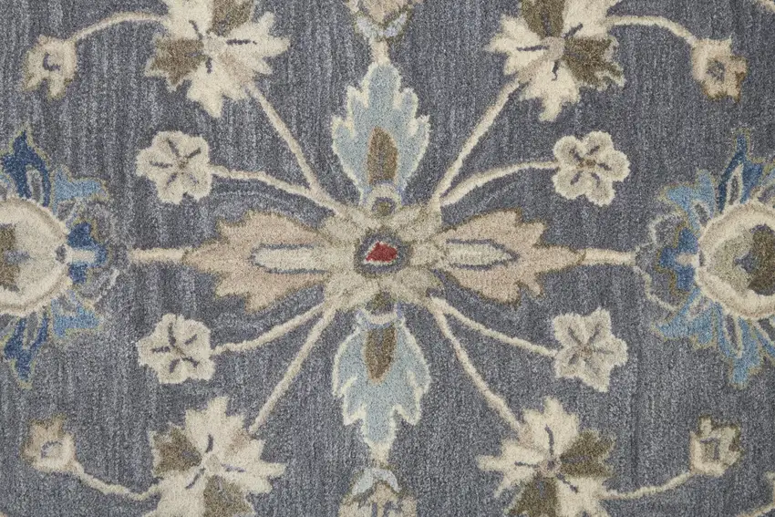 Gray Ivory And Red Wool Floral Tufted Handmade Stain Resistant Area Rug Photo 2